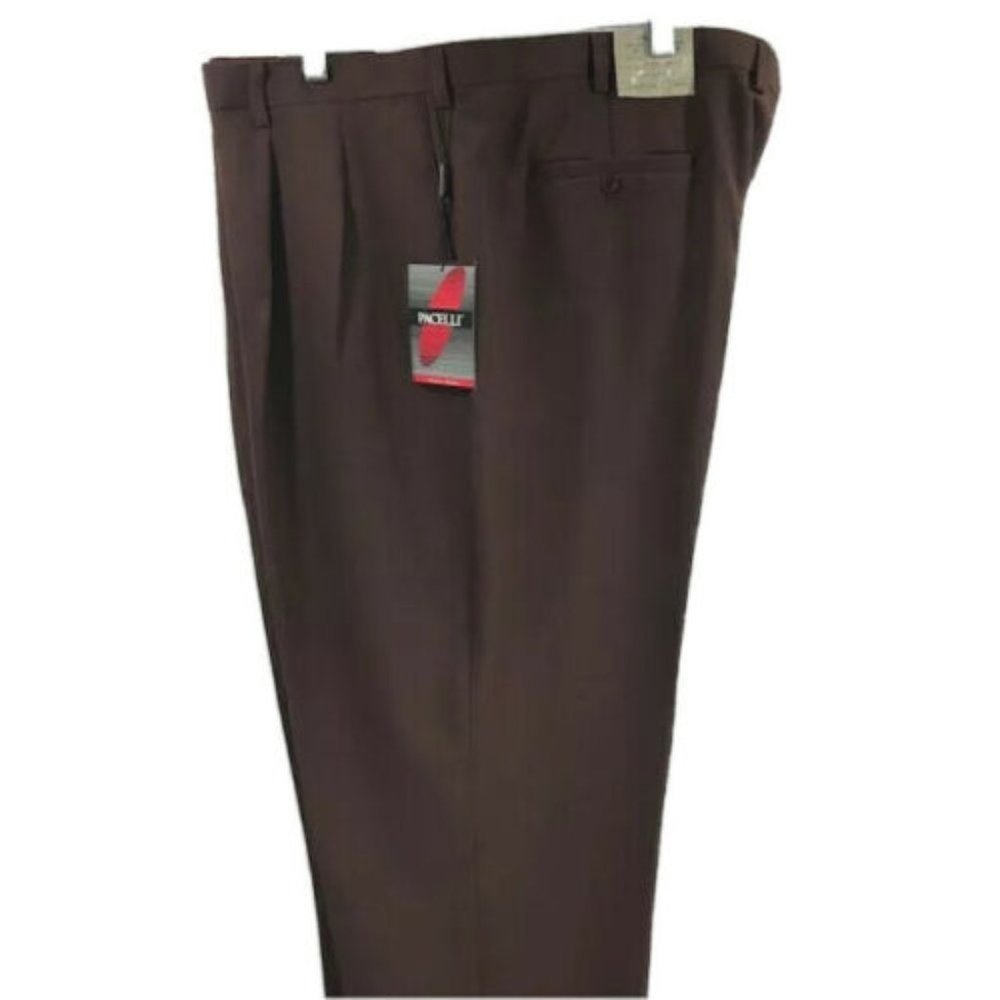 Pacelli Men's Brown Dress Pants Pleated Front Cuffed Hem Polyester Sizes 48 - 60